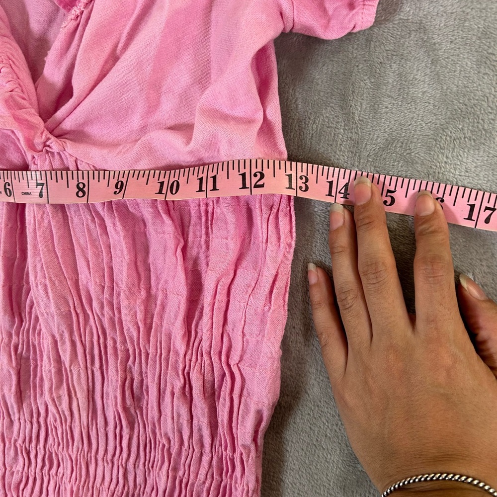 Zara pink smocked linen mini ruffle dress - Picture 7 of 10